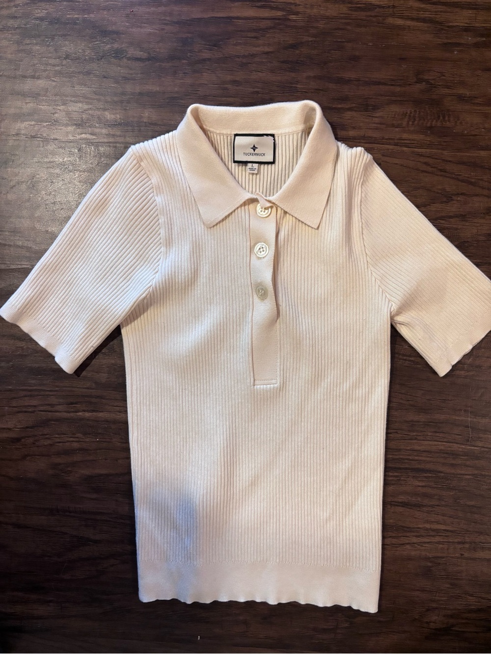 Tuckernuck Cream Ribbed Short-Sleeve Polo for Women